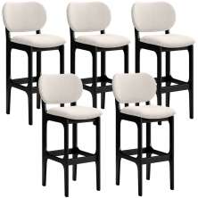 Kit 5 Banquetas Alta Bar Cozinha Sala Jantar Fixa Betta L02 Preto Linho Cru - Lyam Decor