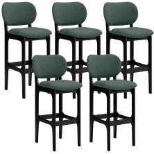 Kit 5 Banquetas Alta Bar Cozinha Sala Jantar Fixa Betta L02 Preto Linho Verde Musgo - Lyam Decor