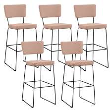 Kit 5 Banquetas Alta Para Cozinha Sala De Jantar Base em Aço Fixa Allana L02 Linho Rosê - Lyam Decor