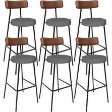Kit 6 Banqueta Alta Cozinha Sala Jantar Milão L02 Couríssimo Marrom Linho Cinza Escuro - Lyam Decor