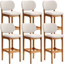 Kit 6 Banquetas Alta Bar Cozinha Sala Jantar Fixa Betta L02 Imbuia Linho Cru - Lyam Decor
