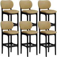 Kit 6 Banquetas Alta Bar Cozinha Sala Jantar Fixa Betta L02 Preto Couríssimo Casco Fendi - Lyam Decor