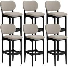 Kit 6 Banquetas Alta Bar Cozinha Sala Jantar Fixa Betta L02 Preto Linho Bege - Lyam Decor