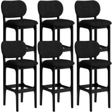 Kit 6 Banquetas Alta Bar Cozinha Sala Jantar Fixa Betta L02 Preto Linho Chumbo - Lyam Decor