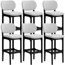 Kit 6 Banquetas Alta Bar Cozinha Sala Jantar Fixa Betta L02 Preto Linho Cinza - Lyam Decor