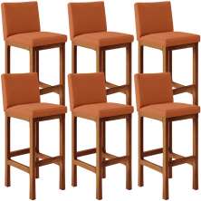 Kit 6 Banquetas Altas Para Cozinha Sala De Jantar Fixa Alya L02 Tecido Terracota - Lyam Decor