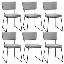 Kit 6 Cadeiras Decorativa Estofada Para Sala De Jantar Base Aço Allana L02 Linho Cinza - Lyam Decor