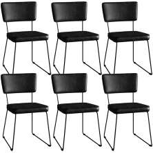 Kit 6 Cadeiras Decorativas Estofada Sala De Jantar Base Aço Allana L02 Couríssimo Preto - Lyam Decor