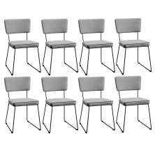 Kit 8 Cadeiras Decorativa Estofada Para Sala De Jantar Base Aço Allana L02 Linho Cinza - Lyam Decor