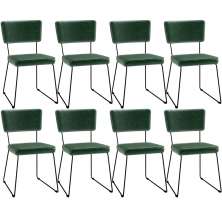 Kit 8 Cadeiras Decorativa Estofada Sala De Jantar Base Aço Allana L02 Facto Verde Musgo - Lyam Decor