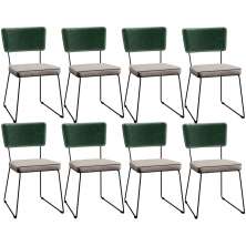 Kit 8 Cadeiras Decorativas Estofada Sala Jantar Allana L02 Facto Verde Musgo Linho Bege - Lyam Decor