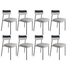 Kit 8 Cadeiras Decorativas Estofada Sala Jantar Melina L02 Linho Cinza Couríssimo Preto - Lyam Decor