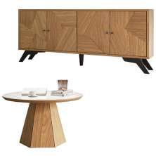 Kit Aparador Buffet 04 Portas Messina Com Mesa De Centro Ferrara D03 Freijó Off White - Lyam Decor
