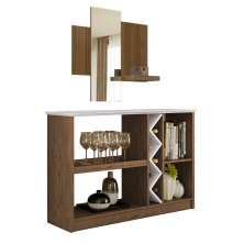 Kit Aparador Buffet Para Sala Com Espelho Decorativo 91cm Atlanta N01 Imbuia Off White - Lyam Decor