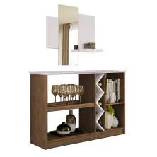 Kit Aparador Buffet Para Sala Com Espelho Decorativo 91cm Atlanta N01 Off White Imbuia - Lyam Decor
