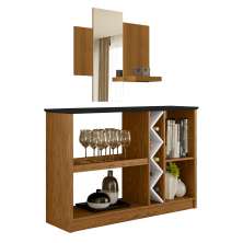 Kit Aparador Buffet Para Sala Estar Com Espelho Decorativo 91cm Atlanta N01 Ypê Preto - Lyam Decor