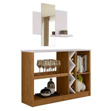 Kit Aparador Buffet Para Sala Estar e Espelho Decorativo 91cm Atlanta N01 Off White Ypê - Lyam Decor