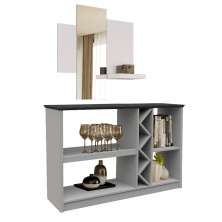 Kit Aparador Buffet Sala de Estar e Espelho Decorativo 91cm Atlanta N01 Off White Preto - Lyam Decor