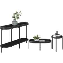 Kit Aparador Decorativo Sala de Estar com Mesa de Centro e Mesa Canto Nord L05 Preto - Lyam Decor