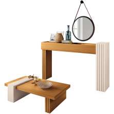 Kit Aparador Mesa De Centro Lord Com Espelho Adnet Preto B01 Cinamomo Off White - Lyam Decor