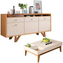 Kit Aparador Para Sala De Estar Valentim Com Mesa De Centro Nala B01 Cinamomo Off White - Lyam Decor