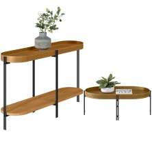 Kit Aparador Para Sala Estar Industrial com Mesa Centro Caramelo Nord L05 Nature Preto - Lyam Decor