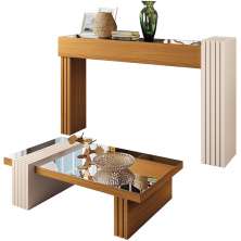 Kit Aparador Sala De Estar Com Mesa de Centro Espelhada Lord B01 Cinamomo Off White - Lyam Decor