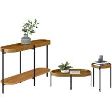 Kit Aparador Sala de Estar com Mesa Centro e Mesa Canto Caramelo Nord L05 Nature Preto - Lyam Decor