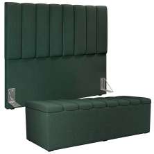 Kit Cabeceira Cama Box Casal 140 Cm Calçadeira Recamier Baú Dália W01 Linho Verde Musgo - Lyam Decor