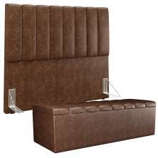 Kit Cabeceira Cama Box Casal 140cm Calçadeira Recamier Baú Dália W01 Couríssimo Marrom - Lyam Decor