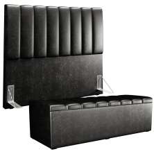 Kit Cabeceira Cama Box Casal 140cm Calçadeira Recamier Baú Dália W01 Couríssimo Preto - Lyam Decor