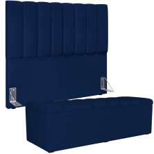 Kit Cabeceira Cama Box Casal 140cm Calçadeira Recamier Baú Dália W01 Facto Azul Marinho - Lyam Decor