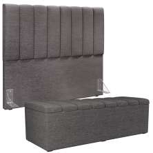 Kit Cabeceira Cama Box Casal 140cm Calçadeira Recamier Baú Dália W01 Linho Cinza Escuro - Lyam Decor