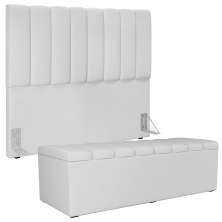 Kit Cabeceira Cama Box Casal 140cm Com Calçadeira Recamier Baú Dália W01 Facto Branco - Lyam Decor