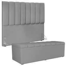 Kit Cabeceira Cama Box Casal 140cm Com Calçadeira Recamier Baú Dália W01 Facto Cinza - Lyam Decor