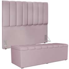 Kit Cabeceira Cama Box Casal 140cm Com Calçadeira Recamier Baú Dália W01 Suede Rosê - Lyam Decor