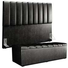 Kit Cabeceira Cama Box Casal King 195cm com Calçadeira Baú Dália W01 Couríssimo Preto - Lyam