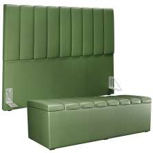 Kit Cabeceira Cama Box Casal King 195cm com Calçadeira Baú Dália W01 Couríssimo Verde Musgo - Lyam