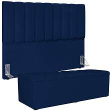 Kit Cabeceira Cama Box Casal King 195cm com Calçadeira Baú Dália W01 Facto Azul Marinho - Lyam