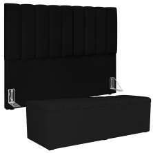 Kit Cabeceira Cama Box Casal King 195cm com Calçadeira Baú Dália W01 Facto Preto - Lyam