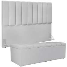 Kit Cabeceira Cama Box Casal King 195cm com Calçadeira Baú Dália W01 Linho Cinza - Lyam