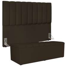Kit Cabeceira Cama Box Casal King 195cm com Calçadeira Baú Dália W01 Suede Marrom - Lyam
