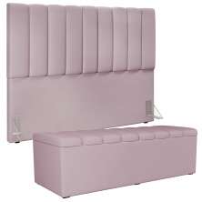 Kit Cabeceira Cama Box Casal King 195cm com Calçadeira Baú Dália W01 Suede Rosê - Lyam