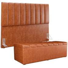 Kit Cabeceira Cama Box Casal Queen 160cm Calçadeira Baú Dália W01 Couríssimo Camel - Lyam Decor