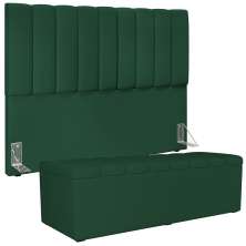 Kit Cabeceira Cama Box Casal Queen 160cm Calçadeira Baú Dália W01 Suede Verde Musgo - Lyam Decor
