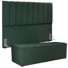 Kit Cabeceira Cama Box Casal Queen 160cm Com Calçadeira Baú Dália W01 Linho Verde Musgo - Lyam Decor