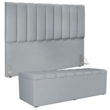 Kit Cabeceira Cama Box Casal Queen 160cm Com Calçadeira Baú Dália W01 Suede Cinza - Lyam Decor