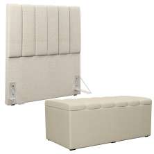 Kit Cabeceira Cama Box Solteiro 100cm Calçadeira Recamier Baú Dália W01 Linho Champagne - Lyam Decor