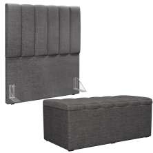 Kit Cabeceira Cama Box Solteiro 100cm Com Calçadeira Baú Dália W01 Linho Cinza Escuro - Lyam Decor