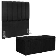 Kit Cabeceira Cama Box Solteiro 100cm e Calçadeira Recamier Baú Dália W01 Linho Chumbo - Lyam Decor